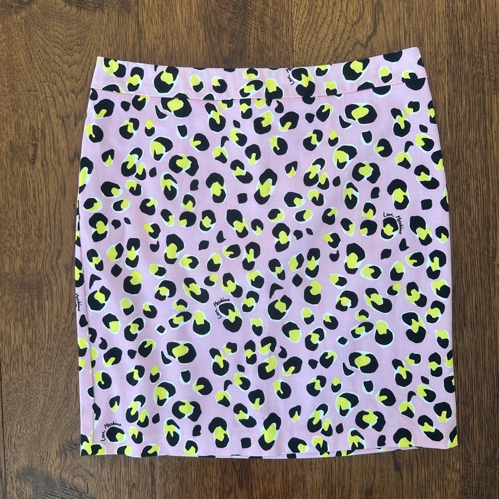 Moschino Pink and Yellow Leopard Print Pencil Skirt